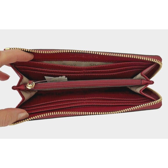 New Michael Kors Jet Set Item Large Three-Quarter Zip Wallet Leather Cherry - Picture 4 of 5